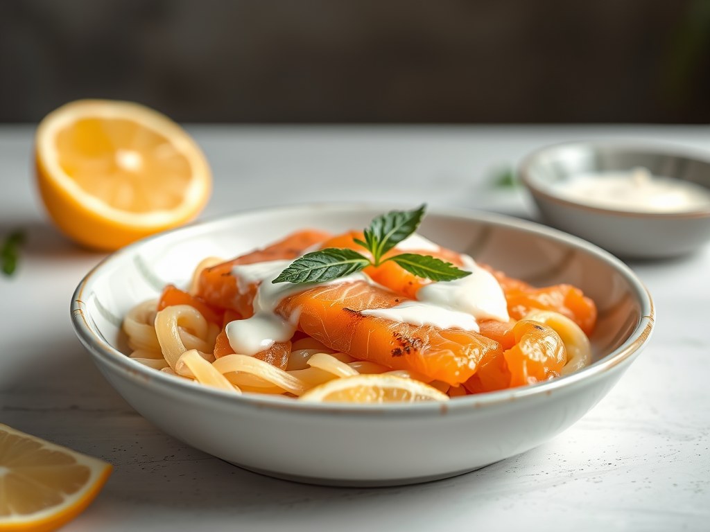 Narangi met zalm, AI-gegenereerde illustratie