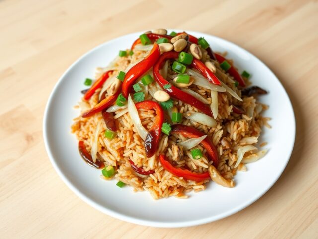 Nasi met groente en pinda’s