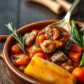 Navarin van konijn met geroosterde pastinaak en rozemarijn