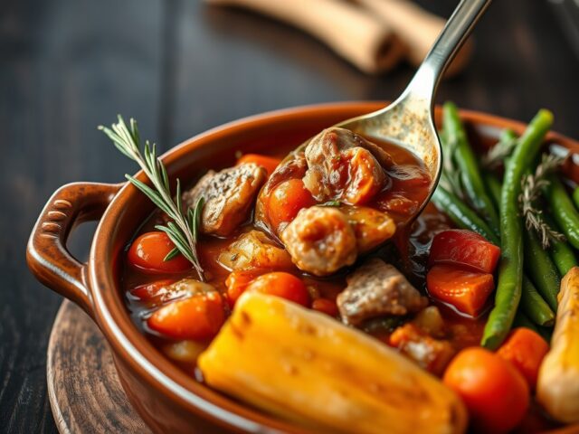 Navarin van konijn met geroosterde pastinaak en rozemarijn