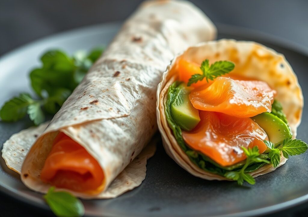 Neptunus wrap met gerookte zalm, AI-gegenereerde illustratie