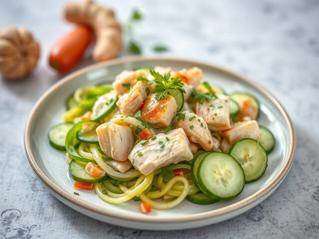 Noedelsalade met komkommer — AI-gegenereerde illustratie