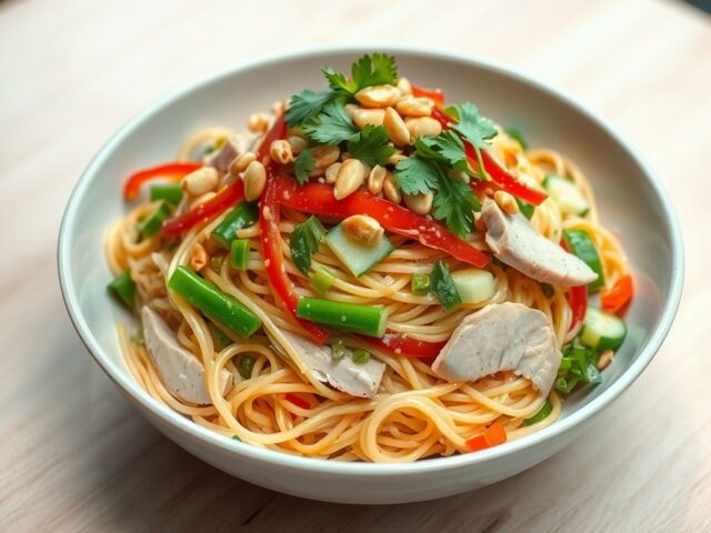 Noedelsalade met zoetzure dressing