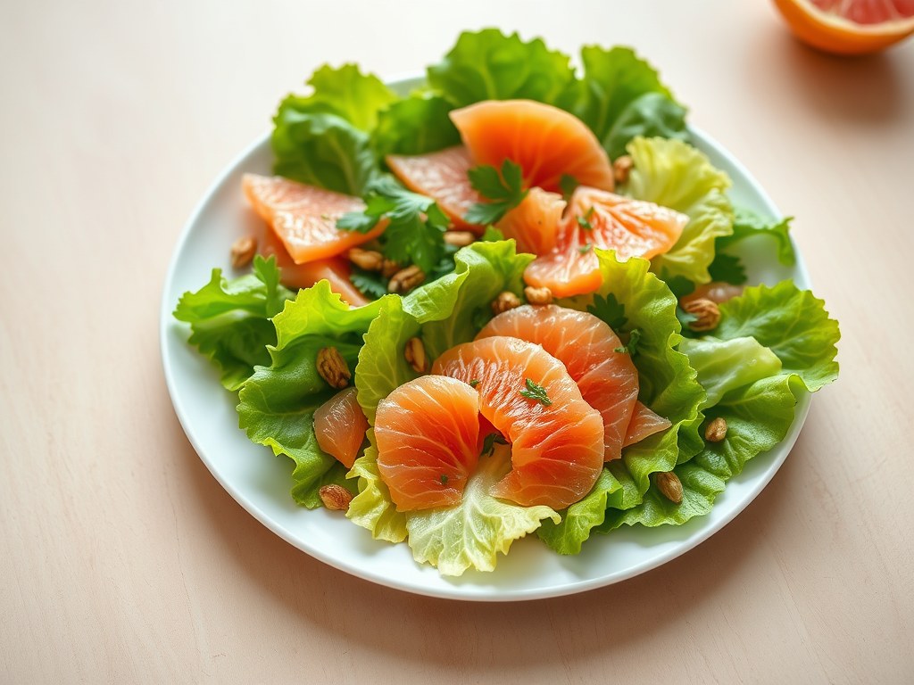 Noordse salade met pompelmoes, AI-gegenereerde illustratie