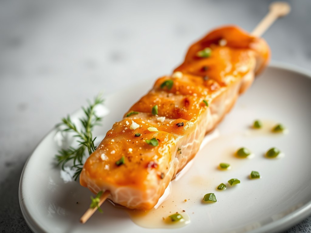 Noorse zalm kebab, AI-gegenereerde illustratie