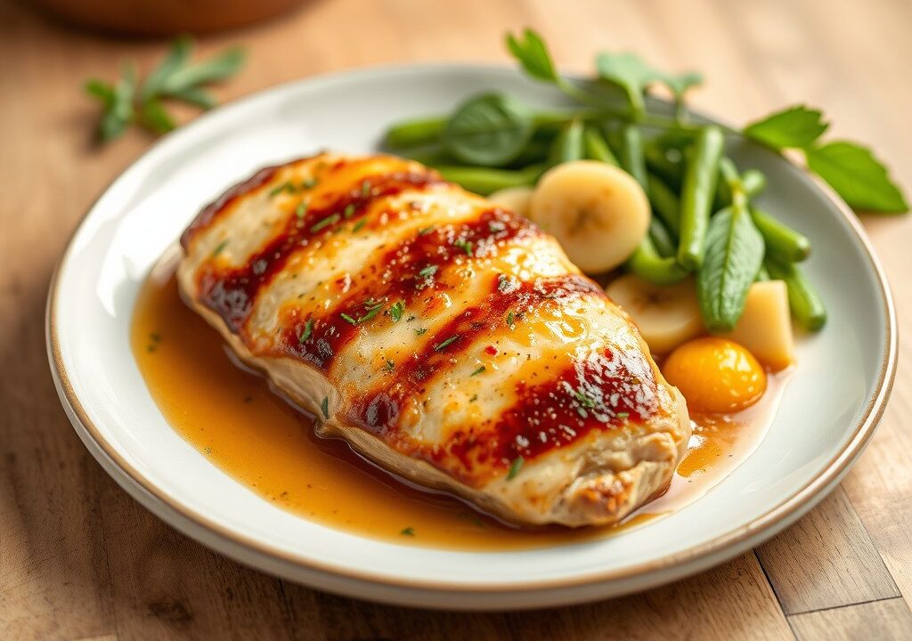 Normandische kipfilet met appeltjes, AI-gegenereerde illustratie