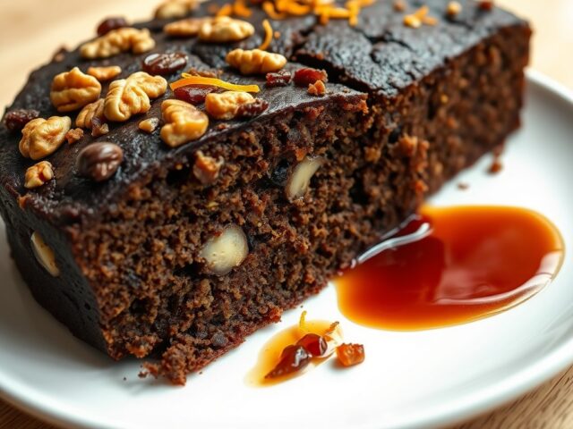 Noten fruitcake met brandy saus
