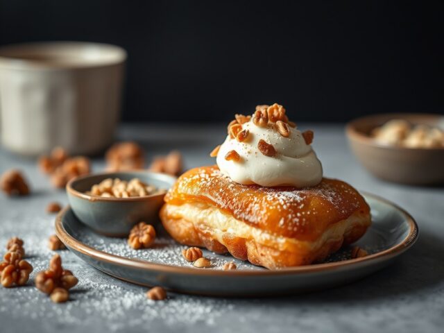 Notenparfait met een Beignet van Gedroogde Pruimen