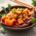 Oebie in rode cocossaus ( zoete aardappelen)