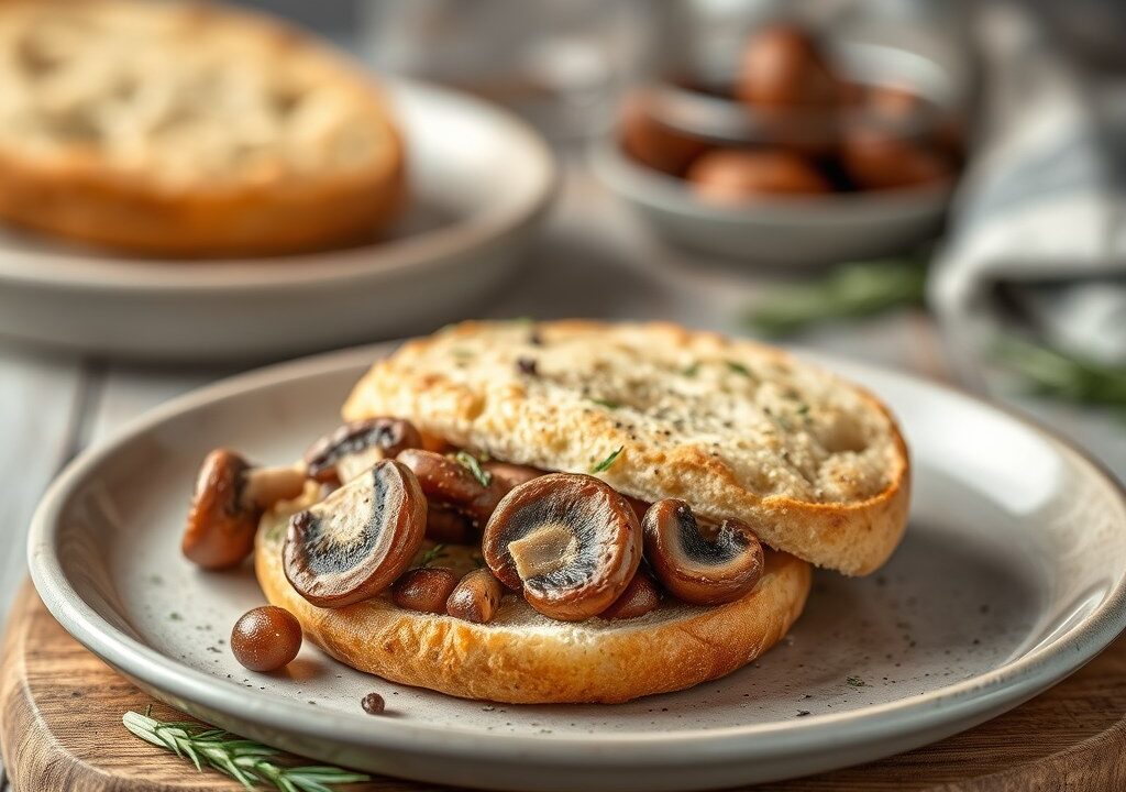 Oerbrood met bospaddenstoelen, AI-gegenereerde illustratie