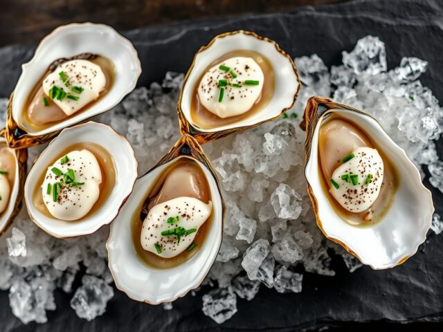 Oesters met crème fraiche en bieslook
