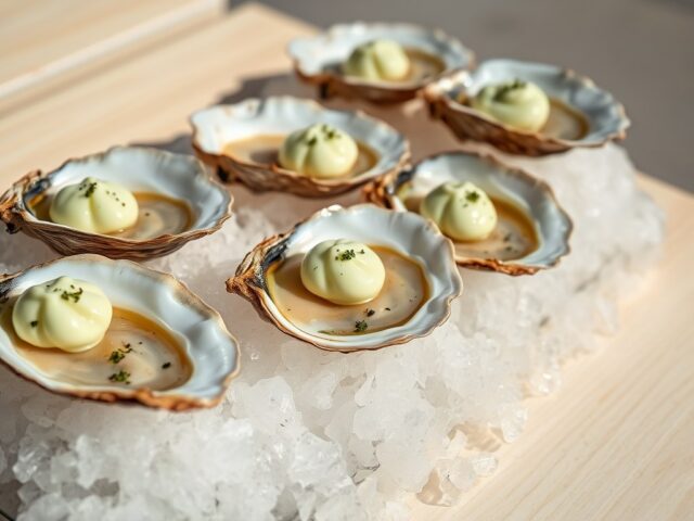 Oesters met komkommerschuim