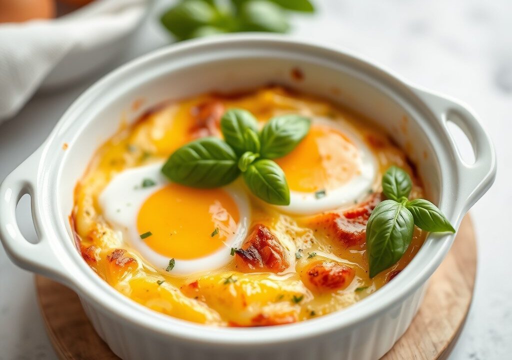 Oeuf ‘en cocotte’, AI-gegenereerde illustratie