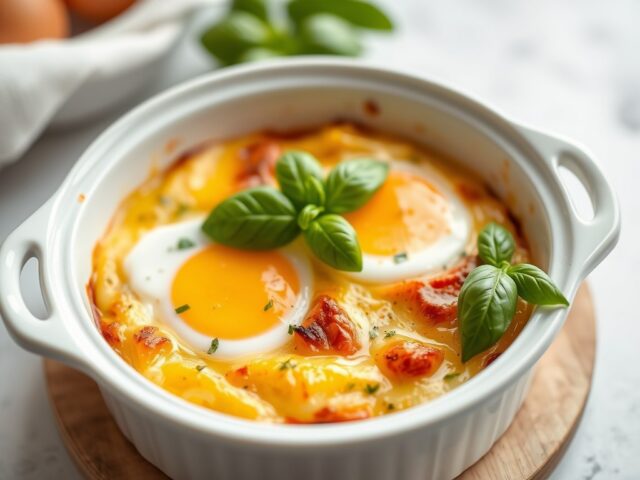 Oeuf ‘en cocotte’ — AI-gegenereerde illustratie