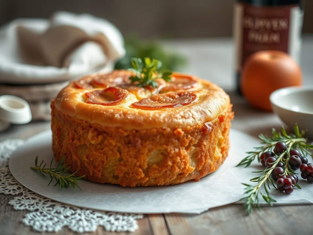 Olijven-ham-cake, AI-gegenereerde illustratie