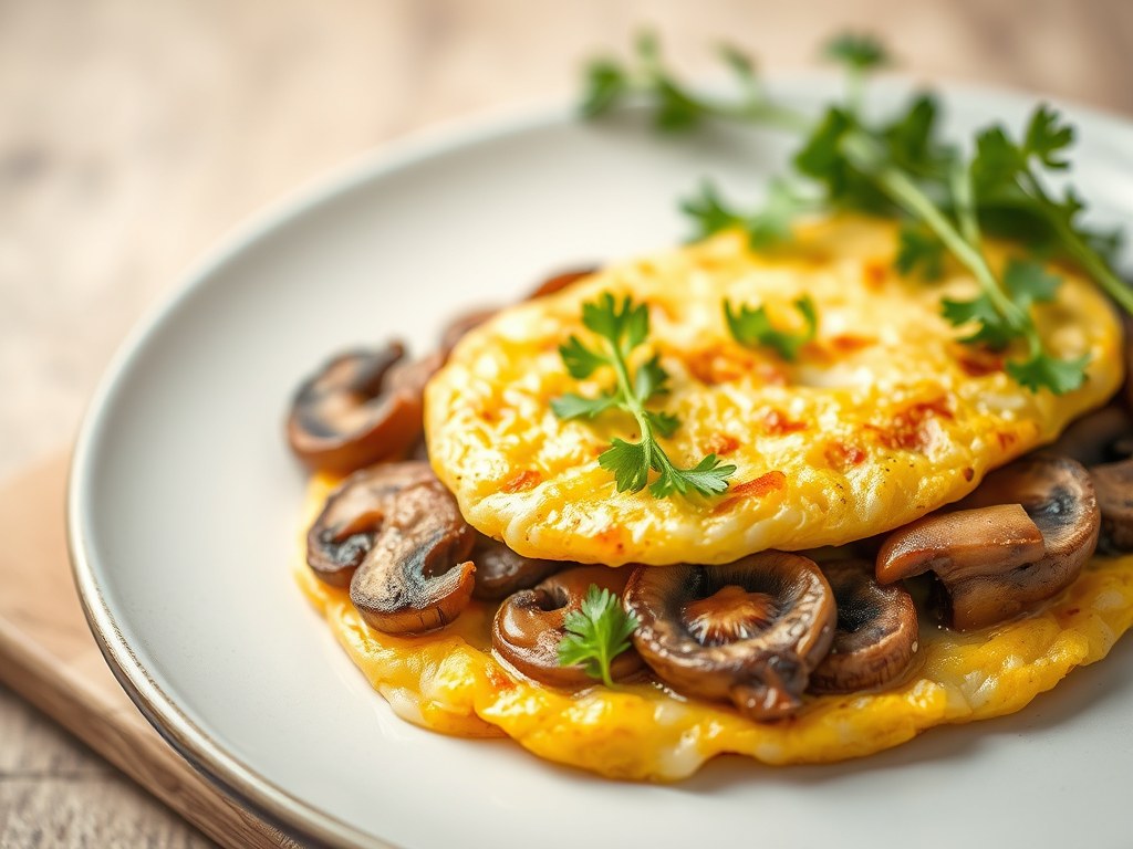 Omelet met oesterzwammen, AI-gegenereerde illustratie