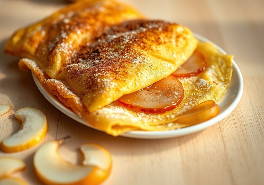 Omelet met peer en kaneel, AI-gegenereerde illustratie