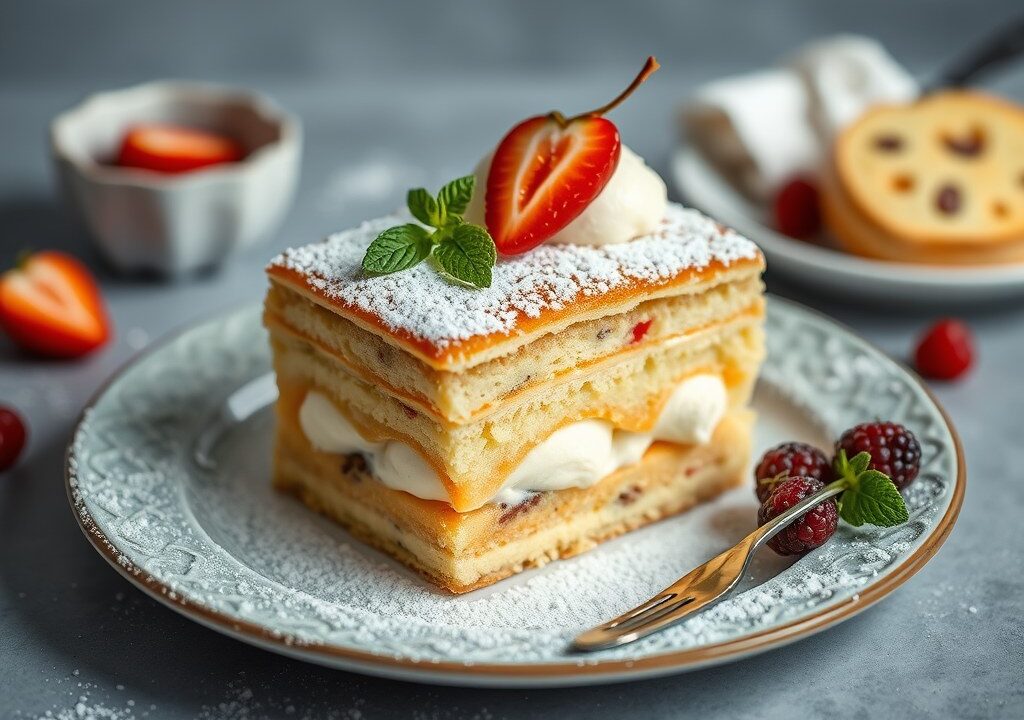 omelet vesuvius (brandende ijstaart), AI-gegenereerde illustratie