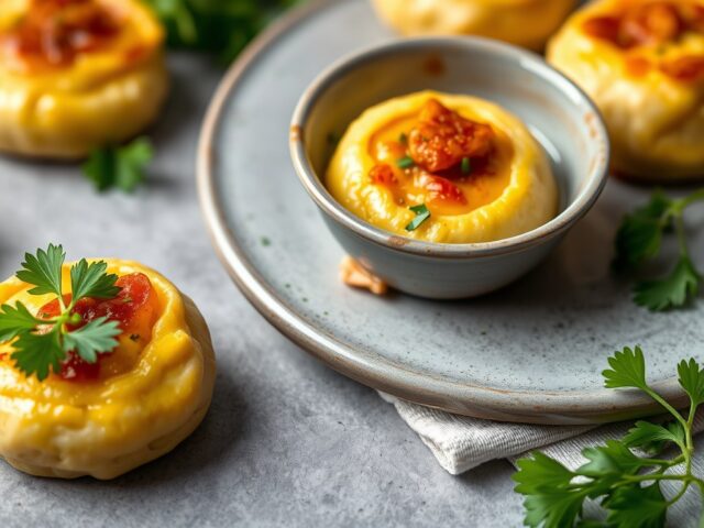 Omeletrolletjes gevuld met kruidenkaas en ham — AI-gegenereerde illustratie