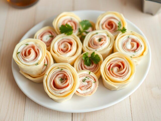 Omeletrolletjes met boursin en rauwe ham