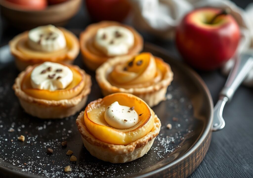 Omgekeerde appeltaartjes met camembert, AI-gegenereerde illustratie