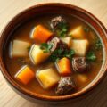 Ongeklaarde rundsbouillon van schouderstuk