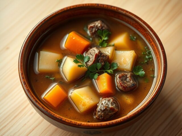 Ongeklaarde rundsbouillon van schouderstuk