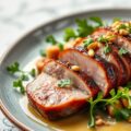 Oosterse eendenborst met rucola en meloen