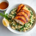 Oosterse risotto met spinazie en gerookte kipfilet