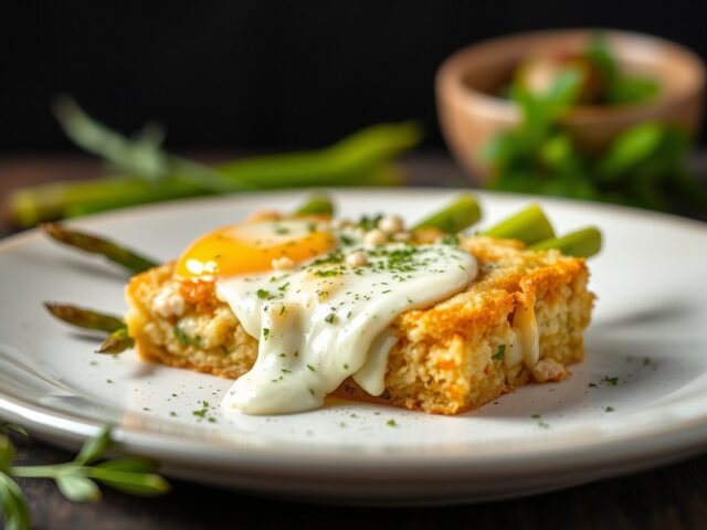 Op rijfkoek gegratineerde asperges (zie opm)