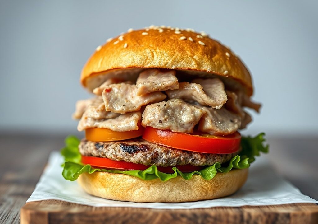 Open tonijnburger, AI-gegenereerde illustratie