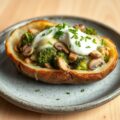 Opgevulde aardappel met champignon-broccolimengsel