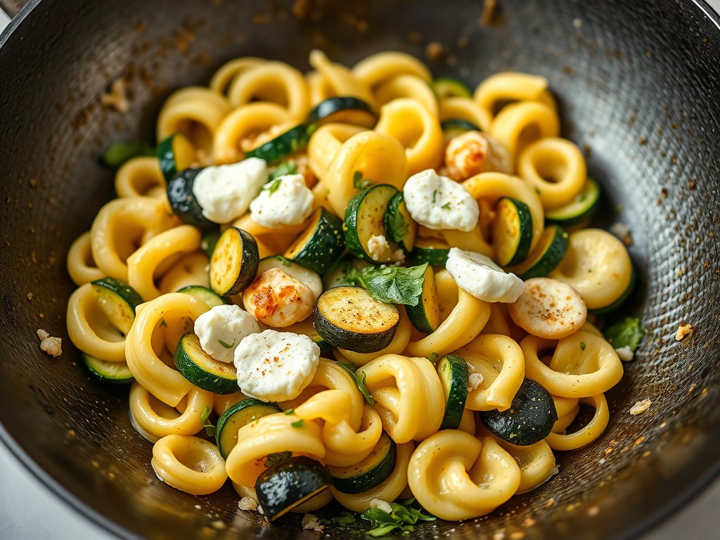 Orecchiette met courgette en ricotta, AI-gegenereerde illustratie