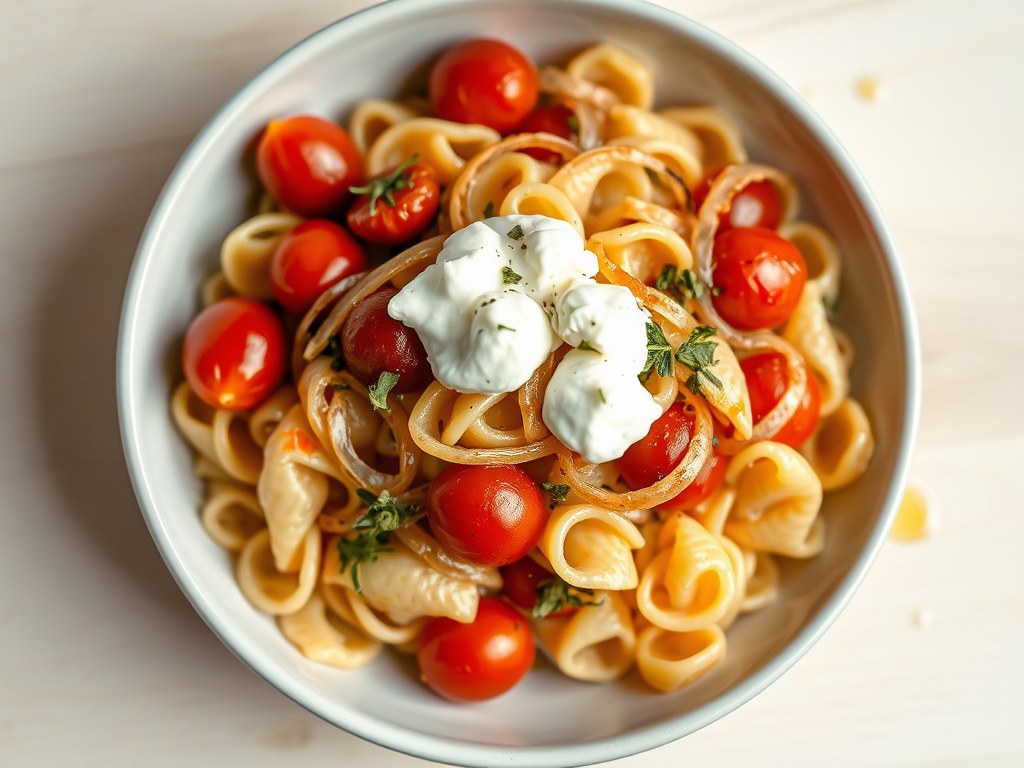 Orechiette met kerstomaatjes en ricotta, AI-gegenereerde illustratie