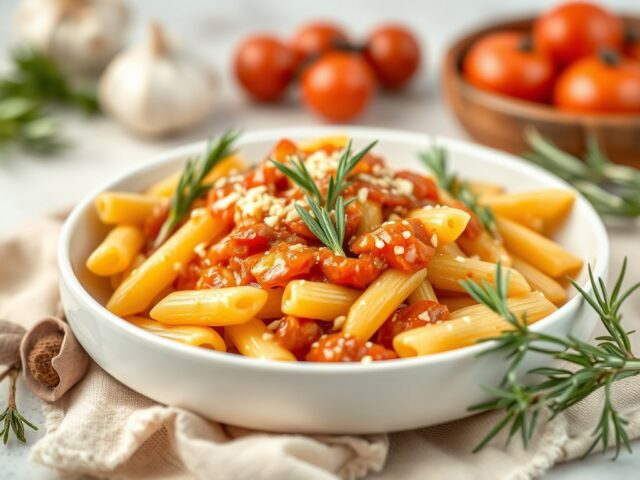 Originele Italiaanse pastasaus met anjovis en rozemarijn — AI-gegenereerde illustratie