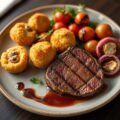 ossenhaasje met oesterzwambeignets van duvel en kaasballetjes