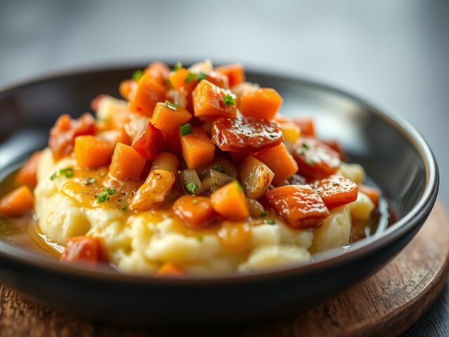 Ossenstaartragout met aardappelpuree — AI-gegenereerde illustratie