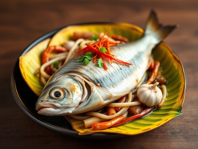 Otak otak (in bananenblad gestoomde vis)