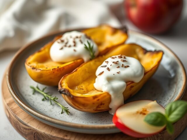 Ovenappels met yoghurtsaus — AI-gegenereerde illustratie