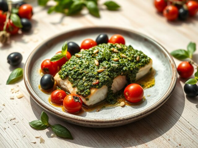 Ovenkabeljauw met pesto