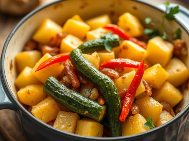 Ovenpotje van aardappelen en groenten