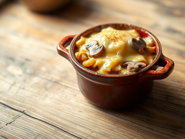 Ovenpotjes van kip champignons en kaas