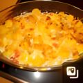 Ovenschotel aardappelen met zalm tomaten en lenteuitjes