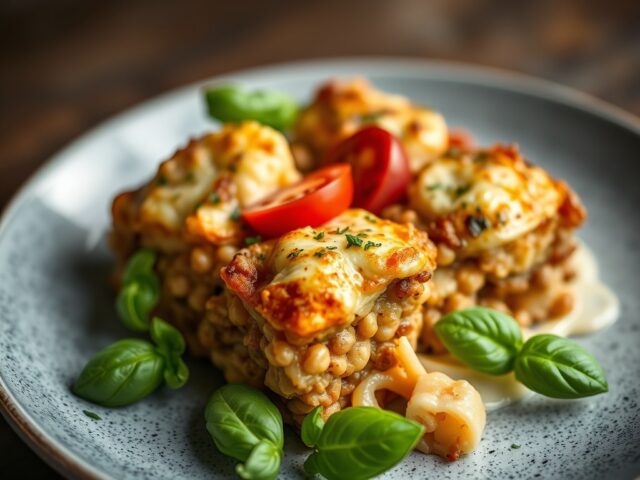 Ovenschotel met bloemkool, tomaat en basilicum
