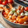 Ovenschotel met gamba’s, fetakaas, tomaat, knoflook