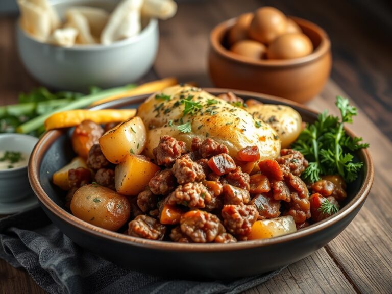 Ovenschotel met zuurkool en pittig gehakt