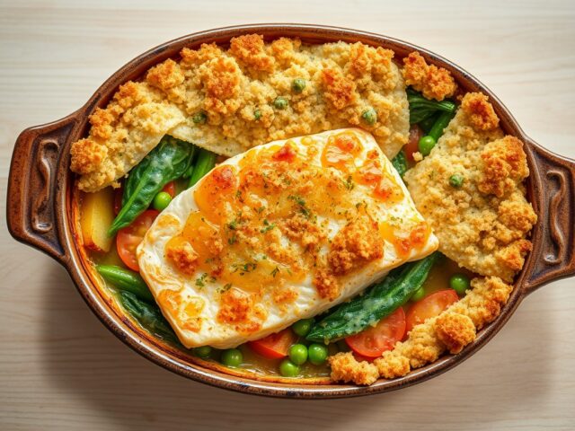 Ovenschotel van tuingroenten en vis