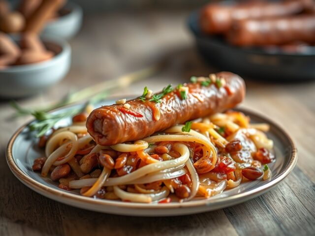 Ovenschotel van zuurkool met rookworst