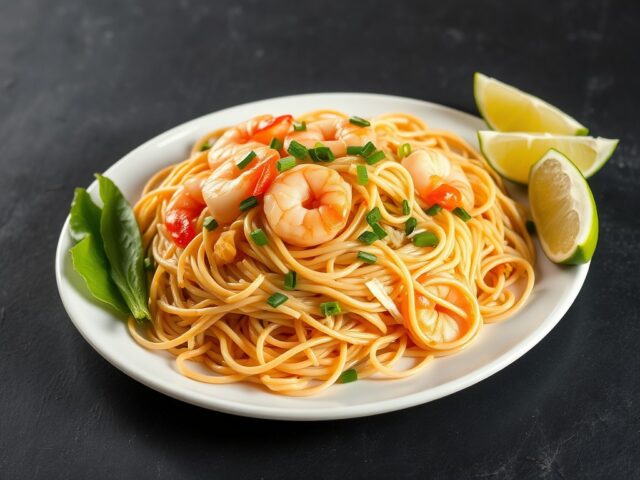 Pad Thai met grote garnalen