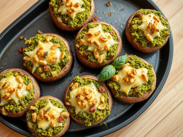 Paddestoelen gevuld met Pesto
